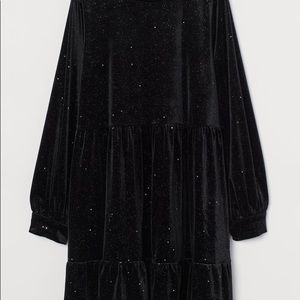 H&M Tie-Detail Velour Starry Dress